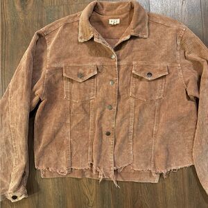 POL Brown Boho Corduroy Jacket with distressed raw hem